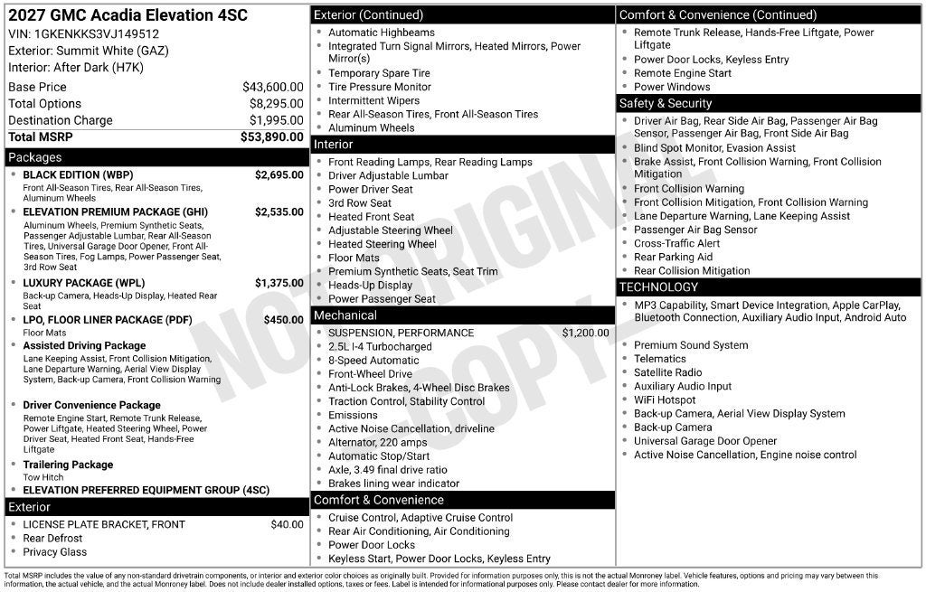 2027 GMC Acadia Elevation